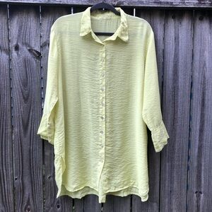 Cut Loose Button Down Size XL Yellow Sheer Rayon Nylon Chartreuse Curved Hem